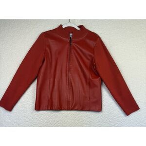 Pendleton Jacket Womens Small Red Leather Wool Blend Zip Front Petite Pockets‎
